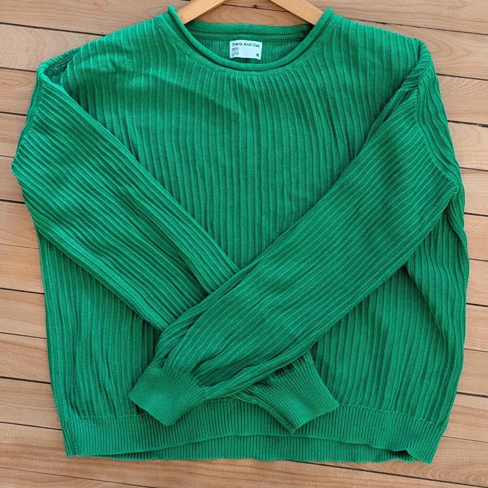 Frank & Oak Ribbed Crewneck Sweater in Bright Green - Picture 4 of 7